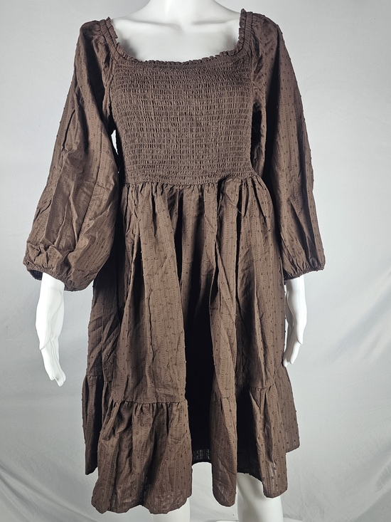 torrid Dresses & Skirts - torrid Brown Long Sleeve Smocked Bodice Midi Dress